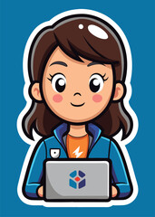 Cute girl working on laptop.