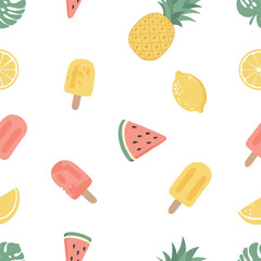 Vibrant summer pattern, perfect for summer projects, tropical summer fruits, refreshing popsicles. Fun summer vibes