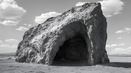 Black and White Termite Mound Cross-Section, Desert Landscape Documentary Style