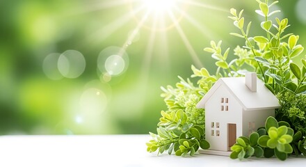 Miniature House Surrounded by Greenery in Sunlight