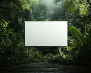 A white sign is in a jungle setting