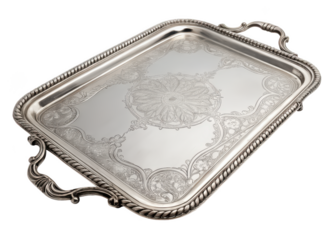 Antique silver tea tray png vintage tray png serving tray png metal tray png kitchen tray png transparent background image