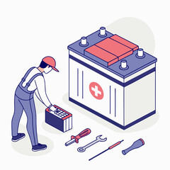 Vector illustration of battery replacement service illustration, isolated on transparent background
