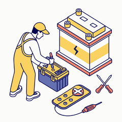 Vector illustration of battery replacement service illustration, isolated on transparent background