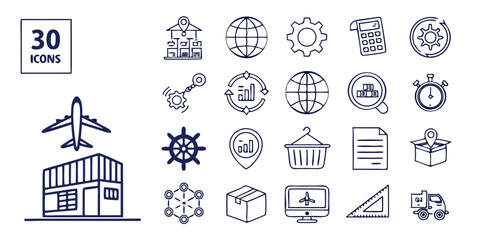 Website Design & Development Icon Set – Flat Blue-Themed UX/UI, SEO, Hosting & E-commerce Icons