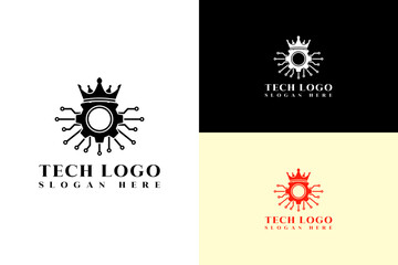 Fototapeta premium vector illustration of gear with circuit arms and crown, logo for mechanical, technical, database, artificial intelligence, internet of things, deep learning, programming, tech, and more