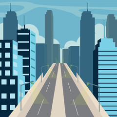 modern city highway landscaped vector illustration graphic design .  skyscrapers street view on front with blue sky concept for business or real estate agency