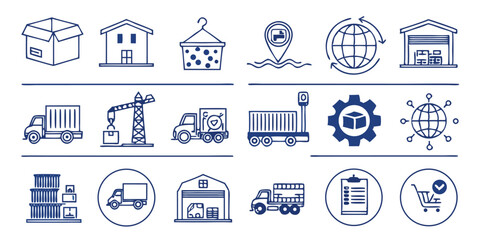 Logistics & Supply Chain Icon Set – Vector Icons for Delivery, Freight, Warehousing & Transportation