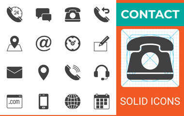 Contact communication solid glyph icon set