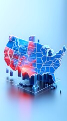 3D rendering of a US map, states colored red and blue, extruded, showcasing geographic data in a visually striking way