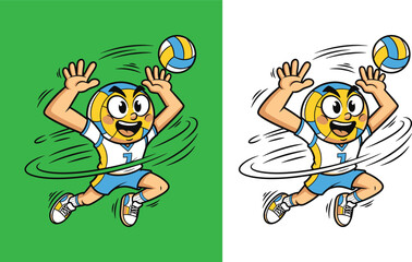A Cheerful Cartoon Volleyball Striking A Volleyball