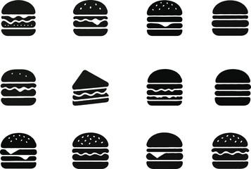 Different types of burger silhouette icon