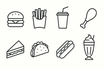 Fast Food and Street Snacks Line Icons
