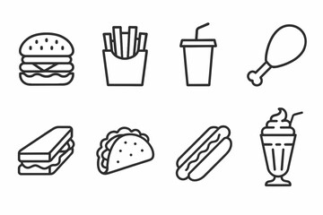 Fast Food and Snack Line Icon Set
