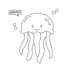 illustration of jellyfish. vector illustration of a jellyfish. Vector illustration of cartoon jellyfish. Cute jellyfish line art illustration. Illustration of jellyfish. Jellyfish in the sea.