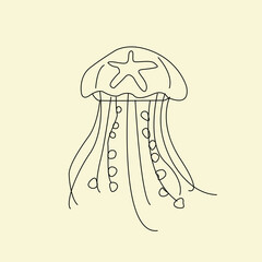 illustration of jellyfish. vector illustration of a jellyfish. Vector illustration of cartoon jellyfish. Cute jellyfish line art illustration. Illustration of jellyfish. Jellyfish in the sea.
