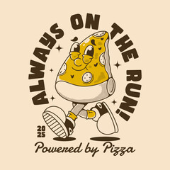 Funny Pizza Slice Cartoon Character on the Move