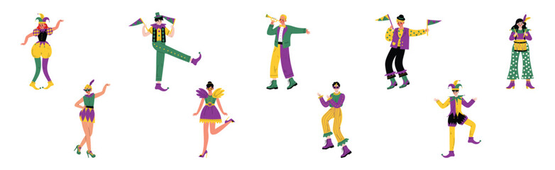 Circus Man and Woman Character Performer and Entertainer Vector Set
