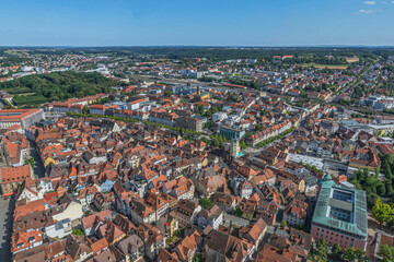 Ansbach, Bezirkshauptstadt MIttelfrankens in Bayern, aus der Vogelperspektive
