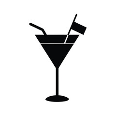 Martini glass silhouette with straw and flag
