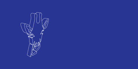 The outline of a large giraffe head symbol made of white lines on the left. 3D view of the object in perspective. Vector illustration on indigo background