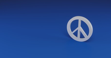 Isolated realistic white peace symbol with shadow. Located on the right side of the scene. 3d illustration on transparent background