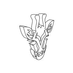 The outline of a large giraffe head symbol is made with black lines. 3D view of the object in perspective. Vector illustration on white background
