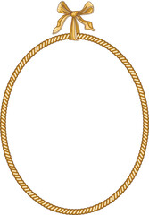 Oval golden baroque frame with bow, isolated on a transparent background