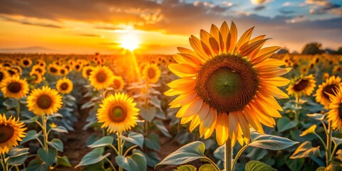 Fototapeta premium sunflower field in the morning
