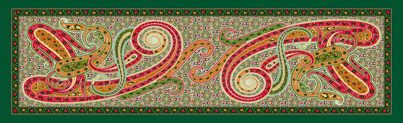 Traditional Green Kalamkari Print – Matching Dupatta Textile  Print with Ethnic Detailing