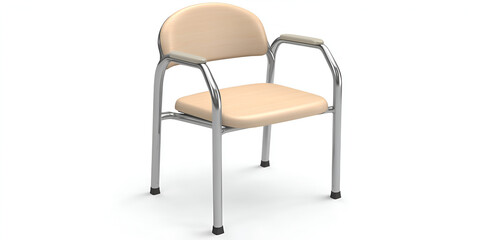 A beige and silver chair with armrests, designed for comfort and support.