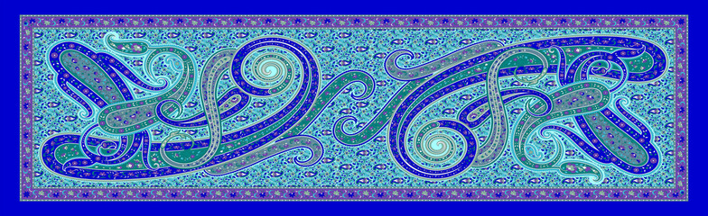 Elegant Blue Matching Ethnic Design – Digital Dupatta Print with Paisley and Floral Motifs