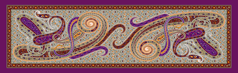 Modern Kalamkari Digital Scarf Design – Indian Folk Textile Pattern