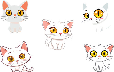 Obraz premium Set of Cute White Cats with Large Brown Eyes in Various Poses