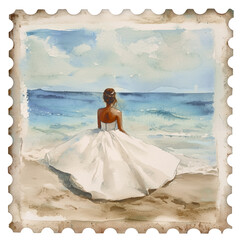 stamp wrinked vintage stamp distressed weathered stamp postage stamp wedding dress bride beach water sea