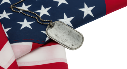 American Flag with Military Dog Tag and Chain Patriotism Remembrance Veteran s Day