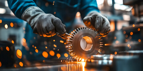 Technician Inspecting Product Quality in Factory with Precision Tools