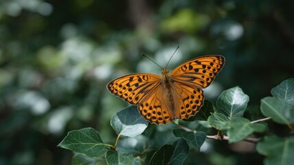 Obraz premium Elegant butterfly with wings wide open, perched gracefully on green foliage
