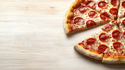 Slicing delicious pepperoni pizza home kitchen food photography bright environment close-up view culinary delight