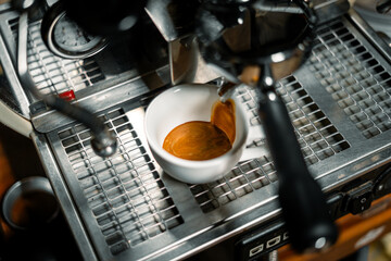 Espresso in White Cup on Espresso Machine