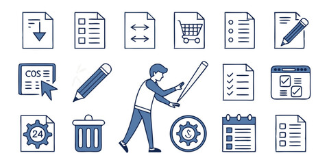 Edit & Modification Icon Set – Blue-Themed Vector Icons for Writing, Updating, and Document Tools