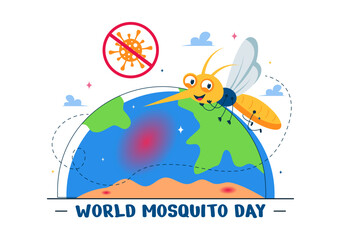 World Mosquito Day Vector Illustration on August 20th, featuring the Earth and a Midge that Can Cause Dengue Fever and Malaria in a Flat Background