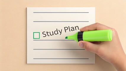 Back to School : Highlighters and Note-Taking Tools for Smarter Studying Series, A hand highlights a study plan on a notepad, symbolizing organization and focus in learning.