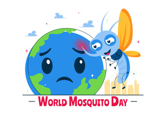 World Mosquito Day Vector Illustration on August 20th, featuring the Earth and a Midge that Can Cause Dengue Fever and Malaria in a Flat Background