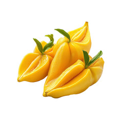 Fresh Juicy Star Fruits with Green Leaves on Transparent Background