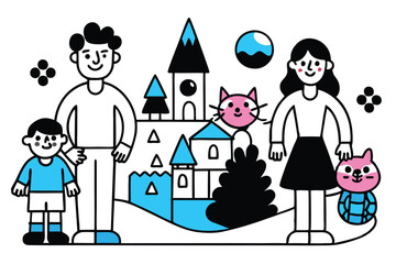 Happy Family Playing Outdoors Vector Set – Parents and Kids Running, Laughing, and Bonding in Nature – Flat Design Illustrations for Parenting, Childhood, and Outdoor Activities.