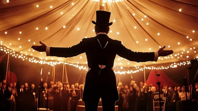The circus ringmaster in circus tent 