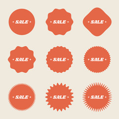 Set of orange sale stickers with different shapes. Perfect for promotion materials.
