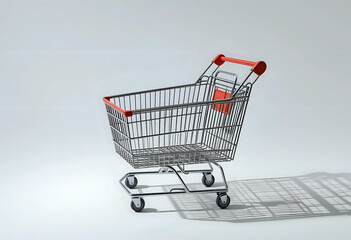 empty shopping basket or grocery cart on white with shadow.