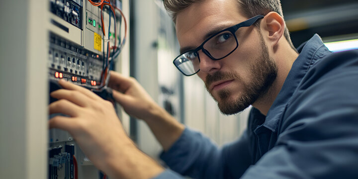 Technician Troubleshooting Digital Payment Gateway in Modern Workspace - Powered by Adobe